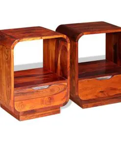 vidaXL Nightstand with Drawer 2 pcs Solid Sheesham Wood 40x30x50 cm