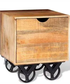 vidaXL Side Table with Drawer Wheels Mango Wood 40x40x45 cm