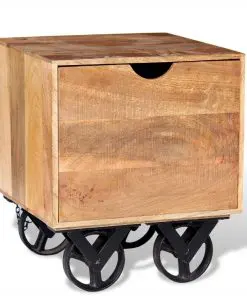 vidaXL Side Table with Drawer Wheels Mango Wood 40x40x45 cm