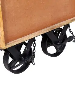 vidaXL Side Table with Drawer Wheels Mango Wood 40x40x45 cm