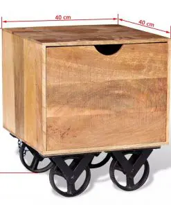 vidaXL Side Table with Drawer Wheels Mango Wood 40x40x45 cm