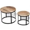 vidaXL Coffee Table Set 2 Pieces Rough Mango Wood Round 40/50 cm