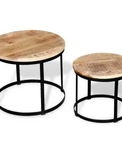vidaXL Coffee Table Set 2 Pieces Rough Mango Wood Round 40/50 cm