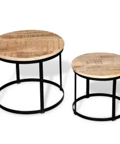 vidaXL Coffee Table Set 2 Pieces Rough Mango Wood Round 40/50 cm