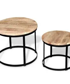 vidaXL Coffee Table Set 2 Pieces Rough Mango Wood Round 40/50 cm