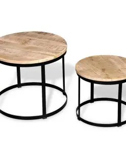 vidaXL Coffee Table Set 2 Pieces Rough Mango Wood Round 40/50 cm