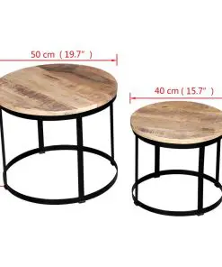 vidaXL Coffee Table Set 2 Pieces Rough Mango Wood Round 40/50 cm