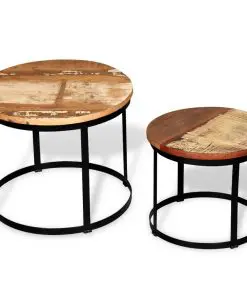 vidaXL Coffee Table Set 2 Pieces Solid Reclaimed Wood Round 40/50cm