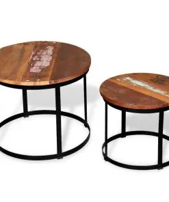 vidaXL Coffee Table Set 2 Pieces Solid Reclaimed Wood Round 40/50cm
