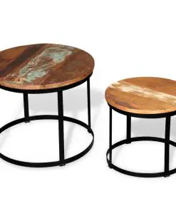 vidaXL Coffee Table Set 2 Pieces Solid Reclaimed Wood Round 40/50cm