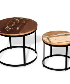 vidaXL Coffee Table Set 2 Pieces Solid Reclaimed Wood Round 40/50cm