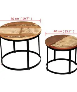 vidaXL Coffee Table Set 2 Pieces Solid Reclaimed Wood Round 40/50cm