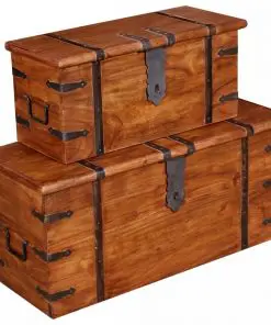 vidaXL 2 Piece Storage Chest Set Solid Wood