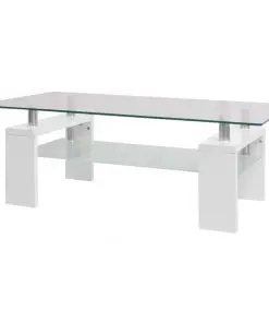 vidaXL High-Gloss Coffee Table with Lower Shelf 110x60x40 cm White