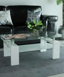 vidaXL High-Gloss Coffee Table with Lower Shelf 110x60x40 cm White