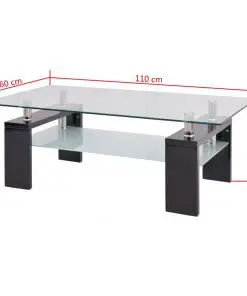 vidaXL High-Gloss Coffee Table with Lower Shelf 110x60x40 cm Black