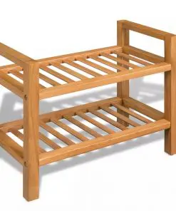 vidaXL Shoe Rack with 2 Shelves 49,5x27x40 cm Solid Oak Wood