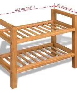 vidaXL Shoe Rack with 2 Shelves 49,5x27x40 cm Solid Oak Wood