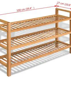 vidaXL Shoe Rack with 3 Shelves 100x27x59,5 cm Solid Oak Wood