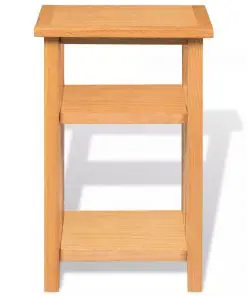 vidaXL End Table with Magazine Shelf 27x35x55 cm Solid Oak Wood