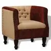 vidaXL Armchair Brown and Beige Real Leather and Fabric vidaXL Armchair Brown and Beige Real Leather and Fabric