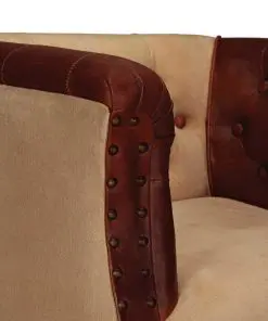 vidaXL Armchair Brown and Beige Real Leather and Fabric