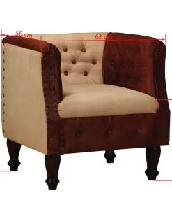 vidaXL Armchair Brown and Beige Real Leather and Fabric