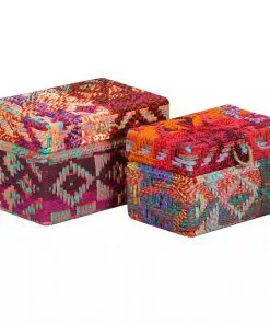 vidaXL Storage Boxes Set of 2 Chindi Fabric Multicolour