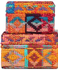 vidaXL Storage Boxes Set of 2 Chindi Fabric Multicolour