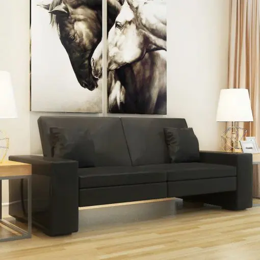 vidaXL Sofa Bed Black Artificial Leather