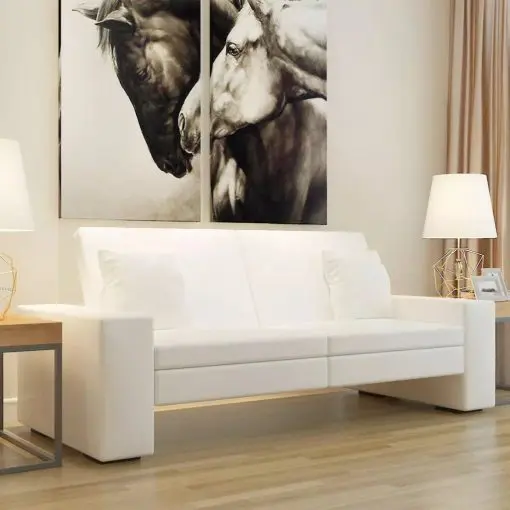 vidaXL Sofa Bed White Artificial Leather