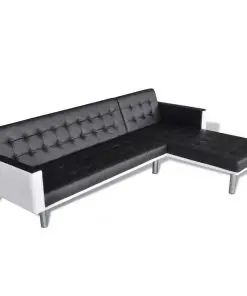 vidaXL L-shaped Sofa Bed Faux Leather Black