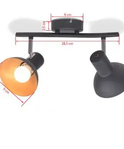 vidaXL Ceiling Lamp for 2 Bulbs E27 Black and Gold