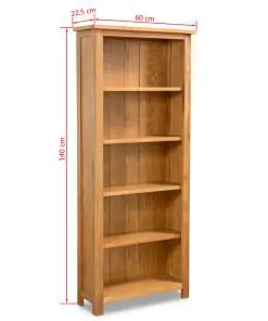 vidaXL 5-Tier Bookcase 60×22,5×140 cm Solid Oak Wood