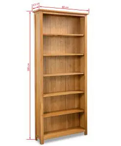vidaXL 6-Tier Bookcase 80×22,5×180 cm Solid Oak Wood
