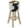 vidaXL Bar Stool Real Leather and Solid Teak Wood