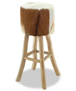 vidaXL Bar Stool Real Leather and Solid Teak Wood