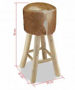 vidaXL Bar Stool Real Leather and Solid Teak Wood