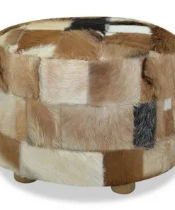 vidaXL Pouffe Genuine Leather Round 50x50x45 cm