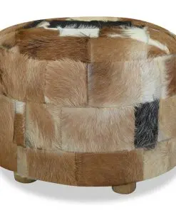 vidaXL Pouffe Genuine Leather Round 50x50x45 cm