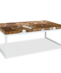 vidaXL Coffee Table Teak Resin 110x60x40 cm White and Brown