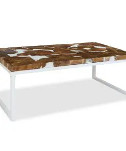 vidaXL Coffee Table Teak Resin 110x60x40 cm White and Brown