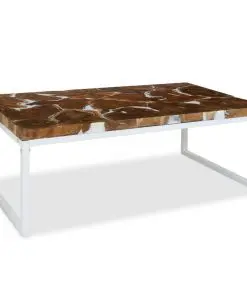 vidaXL Coffee Table Teak Resin 110x60x40 cm White and Brown