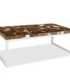 vidaXL Coffee Table Teak Resin 110x60x40 cm White and Brown
