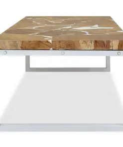 vidaXL Coffee Table Teak Resin 110x60x40 cm White and Brown