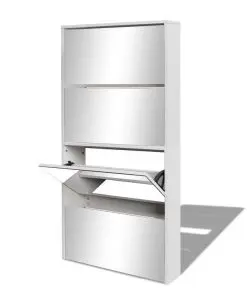 vidaXL Shoe Cabinet 4-Layer Mirror White 63x17x134 cm