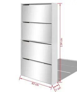 vidaXL Shoe Cabinet 4-Layer Mirror White 63x17x134 cm