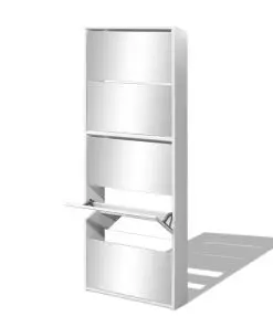 vidaXL Shoe Cabinet 5-Layer Mirror White 63x17x169.5 cm