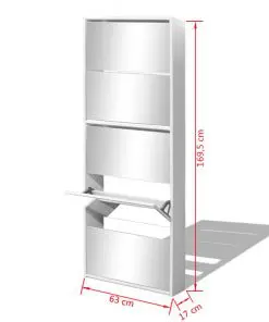 vidaXL Shoe Cabinet 5-Layer Mirror White 63x17x169.5 cm