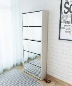 vidaXL Shoe Cabinet 5-Layer Mirror White 63x17x169.5 cm